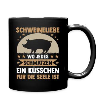 Schwein Schweinebauer Bauernhof Schweine - Tasse einfarbig - Schwarz - Rechts