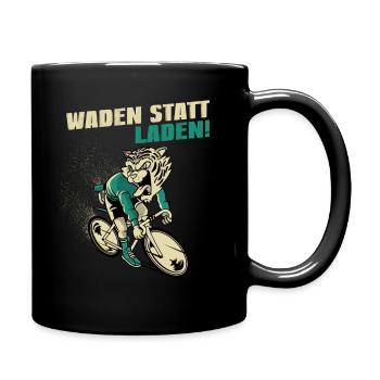 Waden statt Laden | Radsport Rennrad Shirt - Tasse einfarbig - Schwarz - Rechts