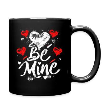 Be Mine, Valentinstag Herz Liebe Design - Tasse einfarbig - Schwarz - Rechts
