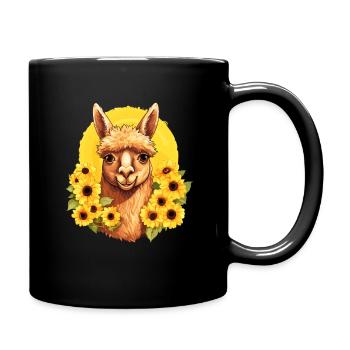 Alpaka mit Sonnenblumen - Tasse einfarbig - Schwarz - Rechts