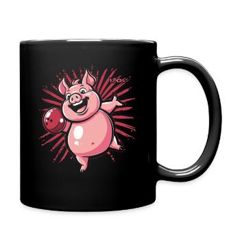 A happy pig bowling - Full Colour Mug - black - Right