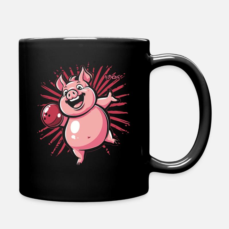 Ein glückliches Schwein beim Bowling - Tasse einfarbig - Schwarz