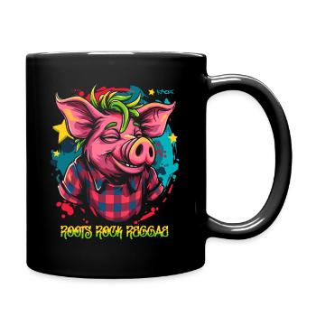 ROOTS ROCK REGGAE cool Jamaica pig - Full Colour Mug - black - Right