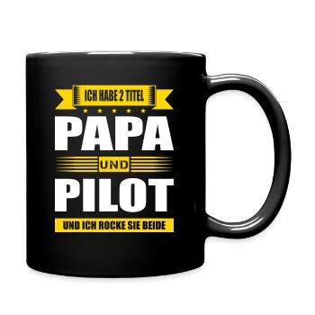 Zwei Titel Papa Und Pilot Flugzeugführer Kapitän - Tasse einfarbig - Schwarz - Rechts