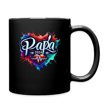 Papa Herzschlag 2024 - Vatertags-Geschenk - Tasse einfarbig - Schwarz - Rechts