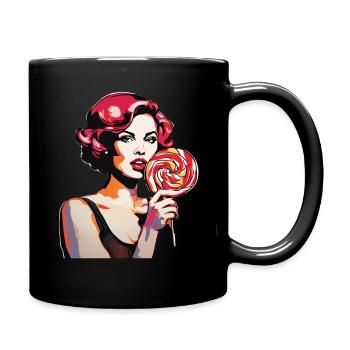 Pop Art Style Women and Lolli - Full Colour Mug - black - Right
