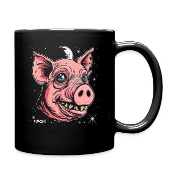 Der gute alte Freund: Das Weltraum Schwein - Tasse einfarbig - Schwarz - Rechts