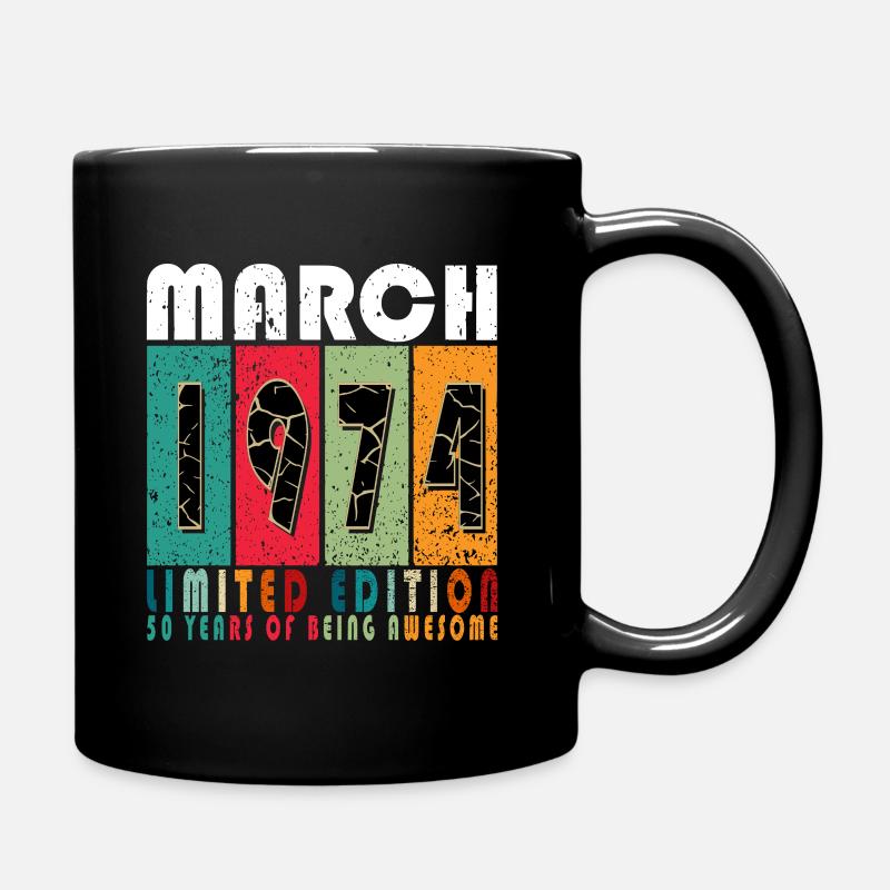 Birthday Gift Born in March 1974 Retro - Full Colour Mug - black