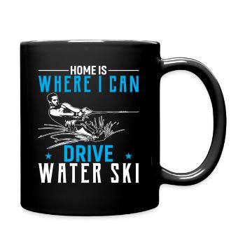 At home I am where I can water ski - Full Colour Mug - black - Right