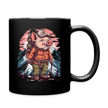 Nordic Wandern Wanderer Schwein - Tasse einfarbig - Schwarz - Rechts