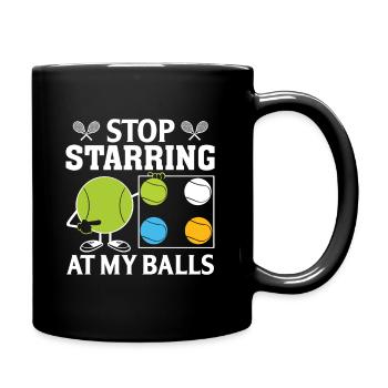 Hör auf, auf meine Eier zu starren - Tasse einfarbig - Schwarz - Rechts