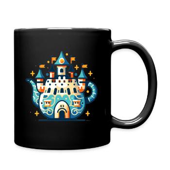 Verspielte Illustration einer Teekanne in Schlossf - Tasse einfarbig - Schwarz - Rechts