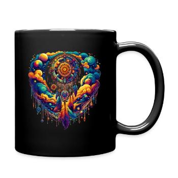 Surreale Darstellung eines Traumfängers mit himmli - Tasse einfarbig - Schwarz - Rechts