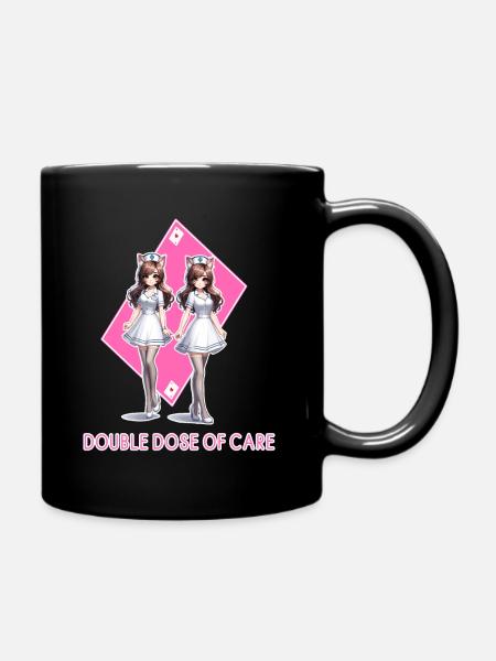 Twin Cat Nurses Double Dose of Care - Full Colour Mug - black