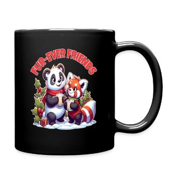 Winter Whimsy, Panda and Red Panda Pals - Full Colour Mug - black - Right