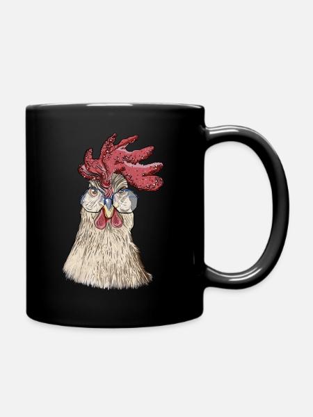 Huhn, Hahn mit Brille - Tasse einfarbig - Schwarz