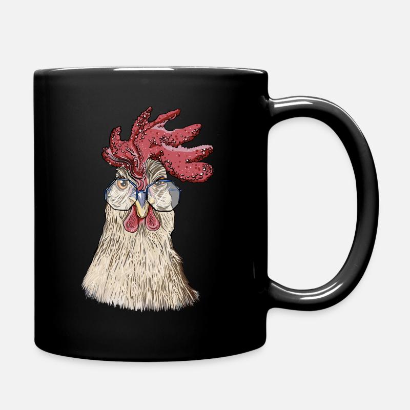 Huhn, Hahn mit Brille - Tasse einfarbig - Schwarz