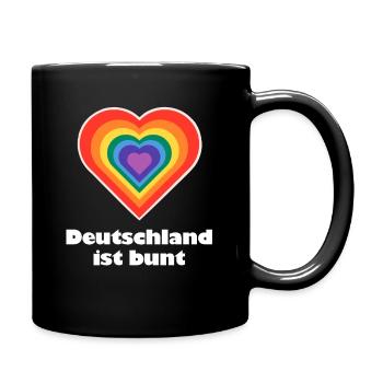Deutschland ist bunt Herz in Regenbogen Farben - Tasse einfarbig - Schwarz - Rechts
