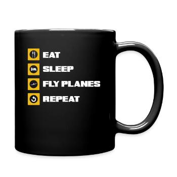 Pilot Essen Schlafen Fliegen - Tasse einfarbig - Schwarz - Rechts