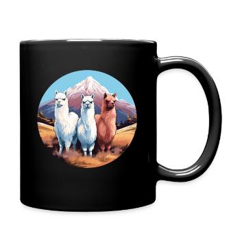 Alpaca, 3 alpacas in nature - Full Colour Mug - black - Right