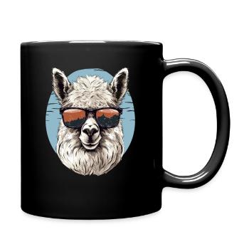 Alpaka mit Sonnenbrille - Tasse einfarbig - Schwarz - Rechts