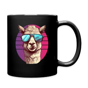 Alpaka mit Sonnenbrille - Tasse einfarbig - Schwarz - Rechts