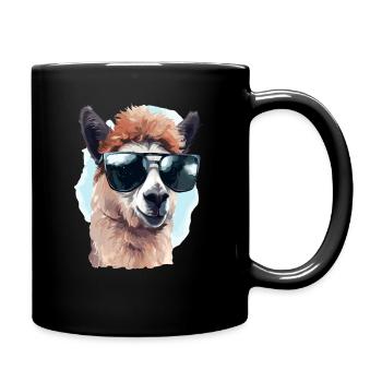Alpaka mit Sonnenbrille - Tasse einfarbig - Schwarz - Rechts