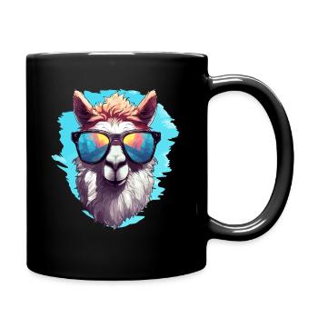 Alpaka mit Sonnenbrille - Tasse einfarbig - Schwarz - Rechts