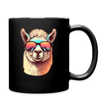 Alpaka mit Sonnenbrille - Tasse einfarbig - Schwarz - Rechts