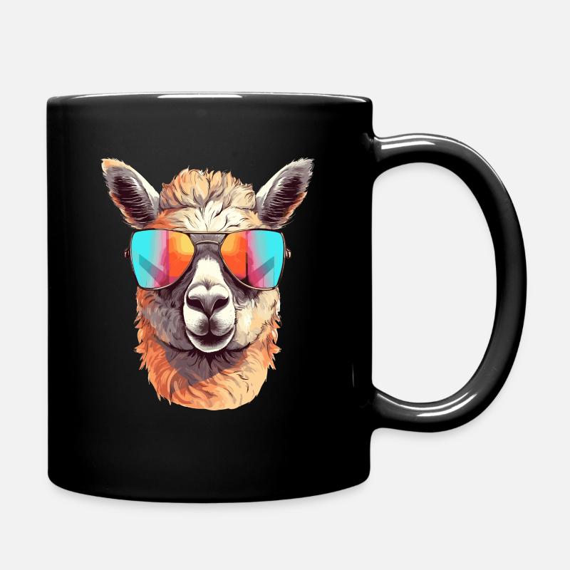 Alpaka mit Sonnenbrille - Tasse einfarbig - Schwarz