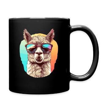 Alpaka mit Sonnenbrille - Tasse einfarbig - Schwarz - Rechts
