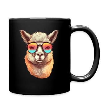 Alpaka mit Sonnenbrille - Tasse einfarbig - Schwarz - Rechts