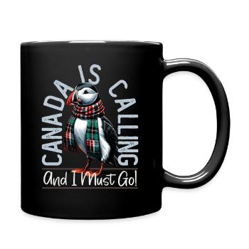 Canada, Puffins, Canada Is Calling - Full Colour Mug - black - Right