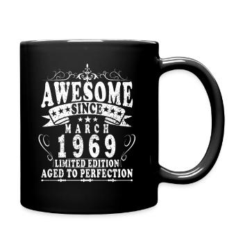 55 years old Year of birth 1969 Born March 1969 - Full Colour Mug - black - Right