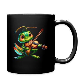 Grasshopper with violin - Full Colour Mug - black - Right