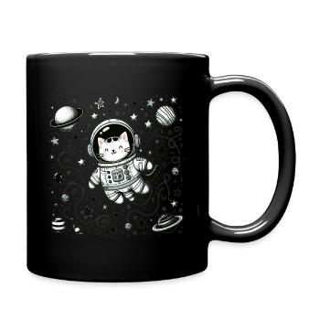 Weltraumkatze im Einsatz - Tasse einfarbig - Schwarz - Rechts
