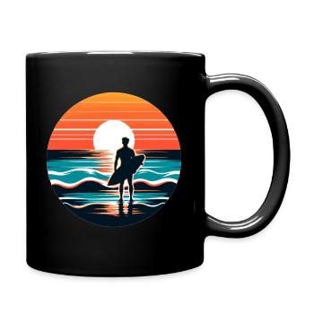 Silhouette de surfeur au coucher du soleil - Mug uni - noir - Droite