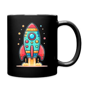 kindlich gestaltete Rakete - Tasse einfarbig - Schwarz - Rechts