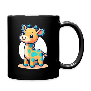 kindlich gestaltete Giraffe - Tasse einfarbig - Schwarz - Rechts