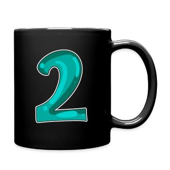 2 - Zahl - Nummer Zwei Motiv - Tasse einfarbig - Schwarz - Rechts
