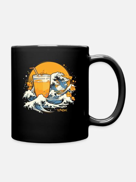 Orange Juice Kanagawa Wave of Japan - Full Colour Mug - black