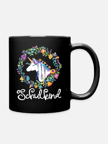 Unicorn Flowers School Child - Full Colour Mug - black