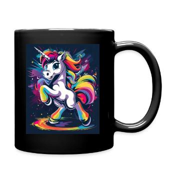 a cartoon unicorn is dancing, in the style of pop - Full Colour Mug - black - Right