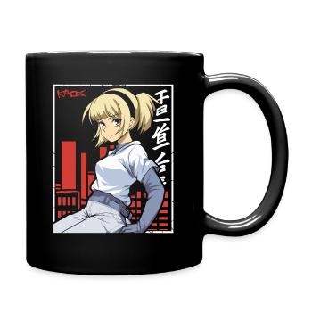 Cute Cyber City Anime Girl - Full Colour Mug - black - Right