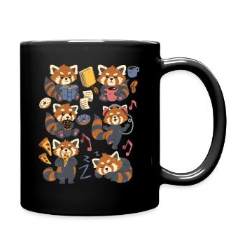 Red Panda: Kaffee, Pizza, Donut, Musik, Buch lesen - Tasse einfarbig - Schwarz - Rechts