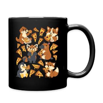 Pizza: Capybara, Fox, Corgi, Otter, Penguin - Full Colour Mug - black - Right