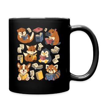 Bücher lesen: Capybara, Fuchs, Corgi, Otter - Tasse einfarbig - Schwarz - Rechts