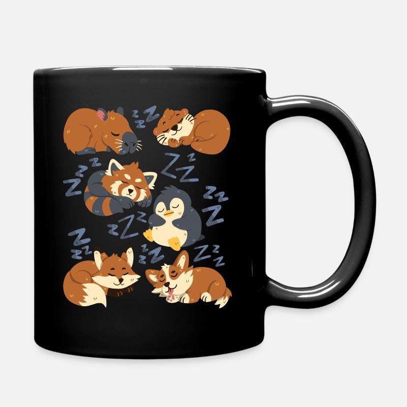 Schlafende Tiere: Capybara, Fuchs, Corgi, Otter - Tasse einfarbig - Schwarz
