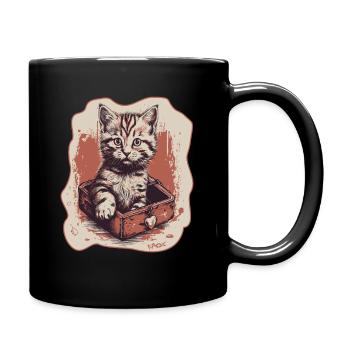 Herz und Katze in einer Box - Tasse einfarbig - Schwarz - Rechts