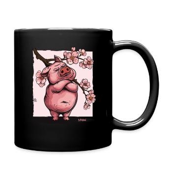 Offended Japanese Sakura Flowers Pig - Full Colour Mug - black - Right
